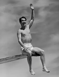 Man on diving board