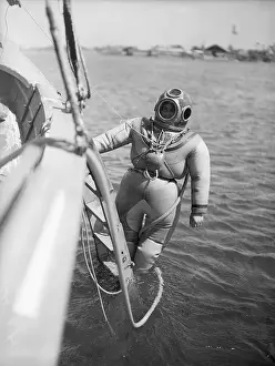 Diving Prints: Man In Diving Gear, Puffed Up