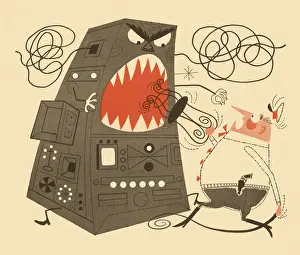 Facial Expressi Prints: Man Fighting Off Computer