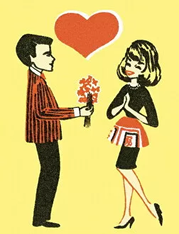 Man with flowers for woman