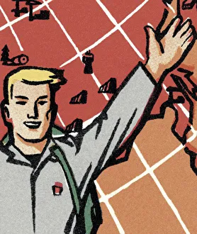 Ethnicity Gallery: Man Gesturing in Front of a Giant Globe