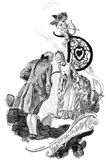 Gartenlaube Prints: Man greeting a woman, with letter D as symbol on the upper right edge