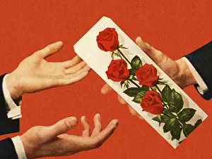 Prints of Valentine Day Print Prints: Man Handing Man Box of Roses
