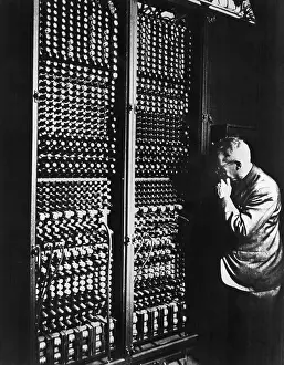 Computer Prints: Man Next To Huge Eniac Computer W/Cords