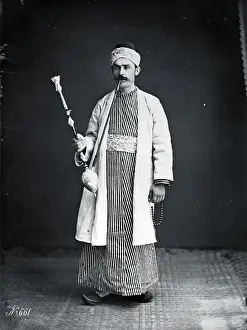 Beads Prints: Man In Indian Costume Holding Hookah
