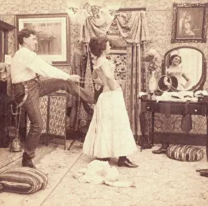 Corset Prints: Man Lacing Wife's Corset