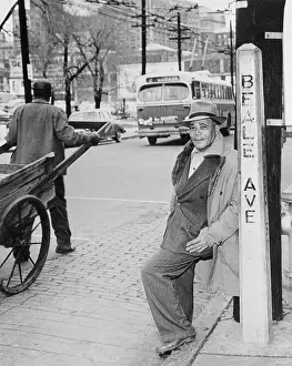 Memphis Prints: Man Leaning Against Street Sign