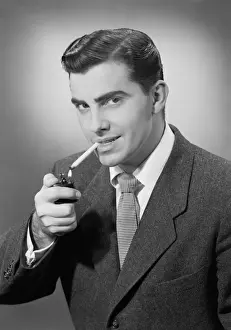 Easy Retouch Prints: Man lighting cigarette, portrait