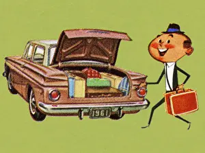 Road Trip Prints: Man Loading Car Trunk