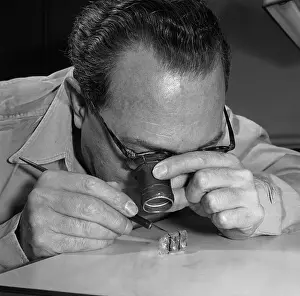 Jeweler Prints: Man Marking Diamond with India Ink