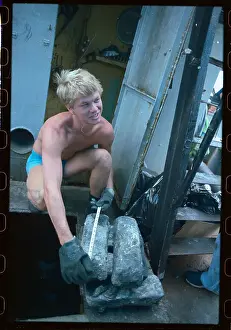 Key West Prints: Man Measuring Silver Bars from Shipwreck
