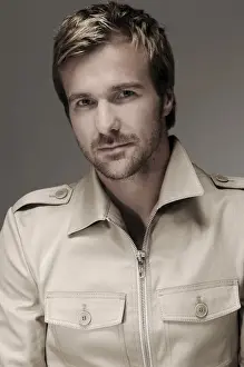 Cream Prints: Man in his mid-thirties, beige shirt, portrait
