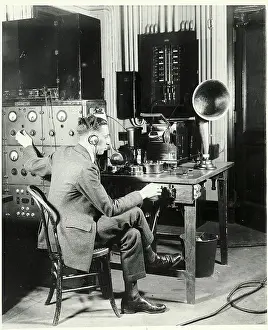 Broadcast Tower Prints: Man Monitors Radio Waves in Control Room