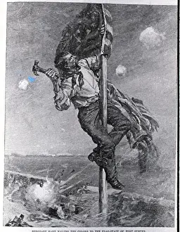 Man Nailing up Flag