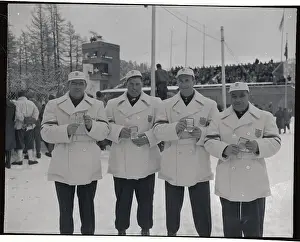 Moritz Prints: US Four Man Olympic Bobsled Team Displaying Medals