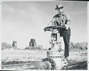Alberta Prints: Man Opening Pipe Line Valve