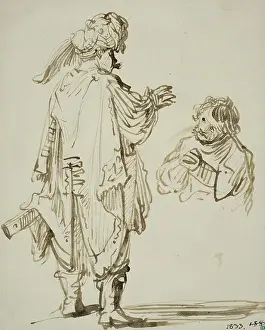 Dutch Prints: Man in oriental costume gesturing to a kneeling man. Creator: Rembrandt Harmensz van Rijn