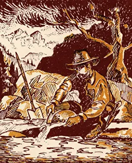 Man Panning For Gold