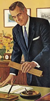 Neckwear Prints: Man Picking up Name Plate