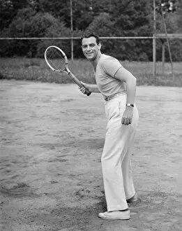 Skill Gallery: Man playing tennis, (B&W)