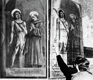 Man Points To Watermark On Frescoe;Flood