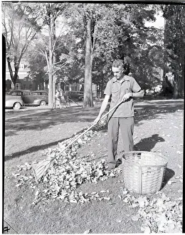 Yard Prints: Man Raking Leaves