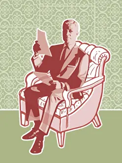 Armchair Prints: Man Reading a Document in Chair
