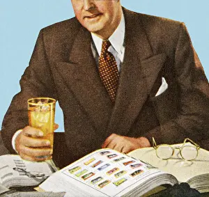 Ilustrati Prints: Man Reading And Holding a Drink
