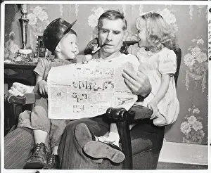 Fatherhood Prints: Man Reading Newspaper With Grandchildren