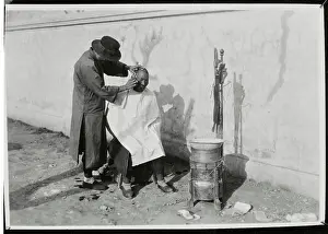 Manchuria Prints: Man Receiving Shave from Barber