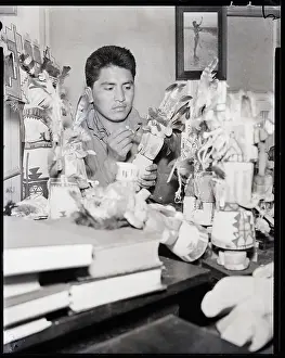 Hopi Prints: Man Repairing Hopi Tribal Dolls