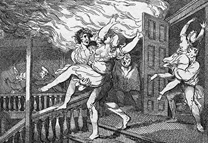 Rescue Prints: Man Rescuing Woman From Burning Inn/Illu