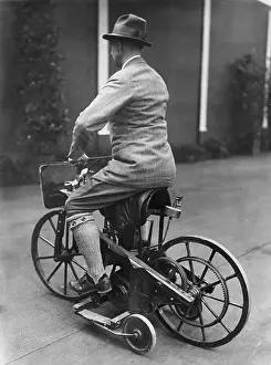 Stuttgart Prints: Man Riding Early Motorcycle