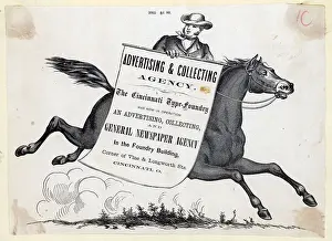 Ride Prints: Man Riding Horse Carrying Sign; Advertis