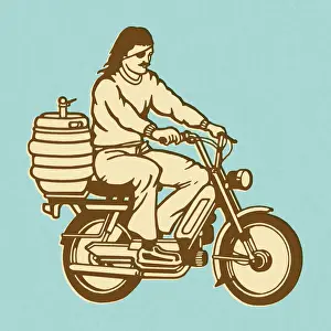 Bachelor Prints: Man Riding Moped With Keg on the Back