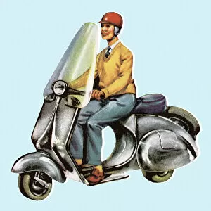 Csa Printstock Collection: Man Riding Scooter