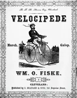Velocipede Prints: Man Riding A Velocipede In A Ad