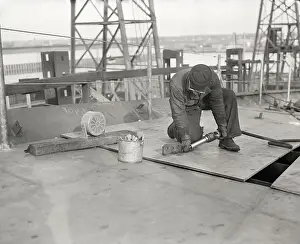 Norfolk Prints: Man Riveting Ship In Navy Yard