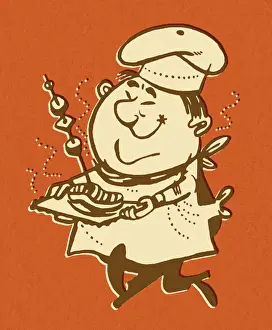 Chef Prints: Man Running With Meat and Kebobs