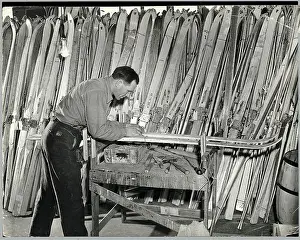 Workshop Prints: Man Sanding Skis In Workshop