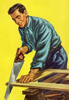 Man Sawing Wood