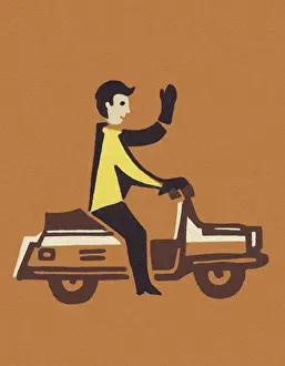 Moped Prints: Man on Scooter