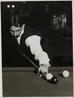 Billiards Prints: Man Shooting Pool Aimimg At Ball