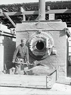 Furnace Prints: Man Shoveling Coal Into Furnace