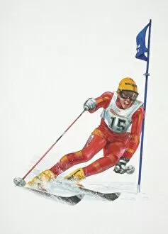 Images Dated 31st March 2006: Man skiing around slalom flag, front view