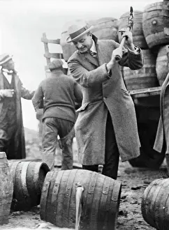 Prohibitionist Prints: Man Smashing Keg of Beer
