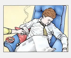 Man smoking, fallen asleep, cigarette being removed by another person
