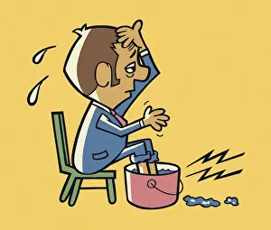 Headache Prints: Man Soaking His Feet in a Bucket