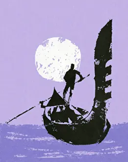 Gondolier Prints: Man Steering Gondola