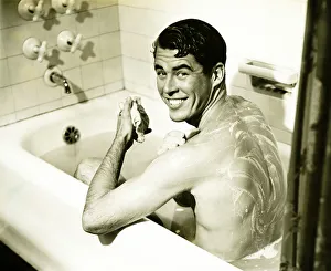 Foam Gallery: Man taking bath, (B&W)